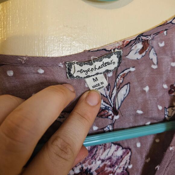 Eyeshadow Size Medium M Swiss Dot Boho 100% Cotton Purple Floral Faux Wrap Knit - Picture 4 of 11